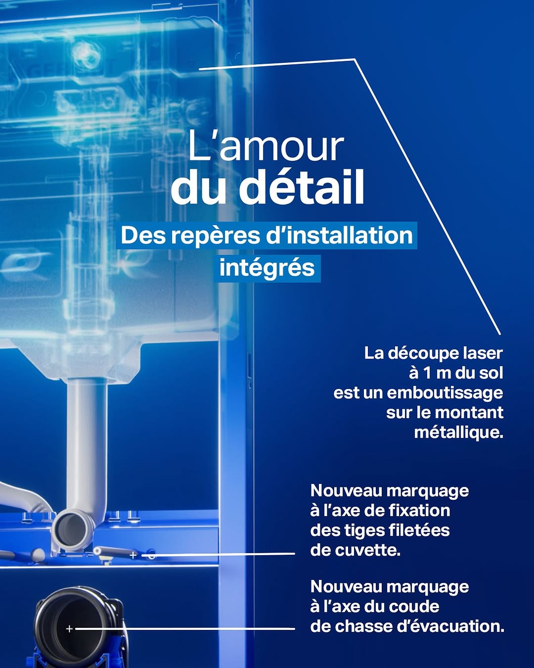 Il y a des petits détails qui font toute la différence. 👀 

Sur le nouveau châssis du bâti-support Duofix, les marquages intégrés sont des indices précieux qui simplifient l’installation : un mélange parfait de fonctionnalités innovantes et améliorées, pe